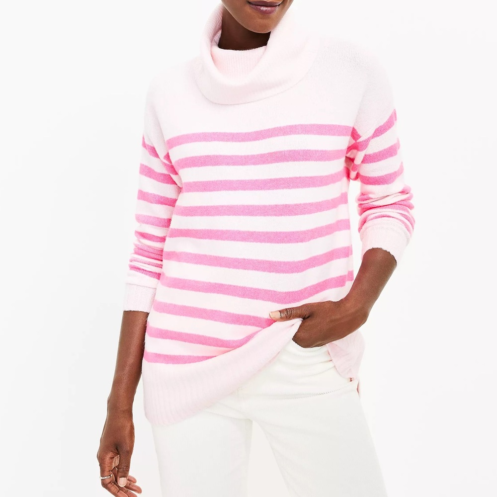 LOFT Super Soft Pink Striped Cowl Neck Tunic Sweater size small